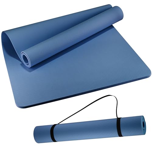 Extra Wide Yoga Mat 72" x 32", 6mm Non Slip TPE Exercise Mat with Carrying Strap, Large Workout Mat for Yoga, Pilates, Stretching, HIIT & Home Gym - color: Dark Blue