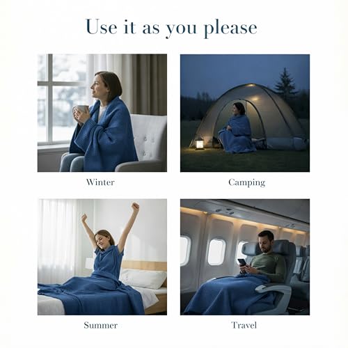 Salt Earth 100% Cotton Waffle Blanket, King Size 106"x92" – Lightweight All Season Throw Blanket for Couch, Bed & Bedroom, Soft Modern Cozy Cotton Blanket (Navy) - color: Navy, size: King