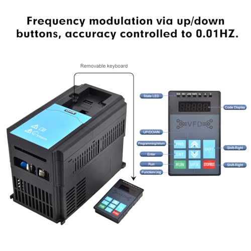 3KW 4HP 15A Variable Frequency Drive vfd 220v Input 220v 3 Phase Output, 0-3000Hz, Upgraded Up/Down Button Tuning Mode, Precise Control to 0.01Hz, Inverter for CNC Spindle Motor Speed Control