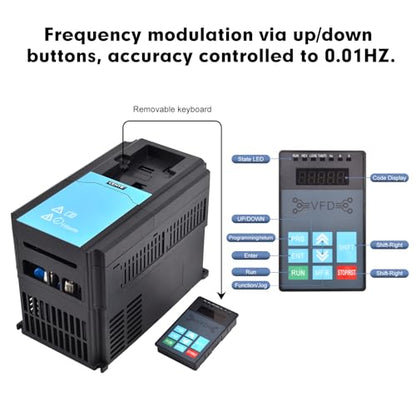 3KW 4HP 15A Variable Frequency Drive vfd 220v Input 220v 3 Phase Output, 0-3000Hz, Upgraded Up/Down Button Tuning Mode, Precise Control to 0.01Hz, Inverter for CNC Spindle Motor Speed Control
