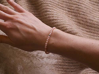 BERGERLIN Real natural stone bracelet - Tested and certified in Germany - Genuine bracelets with 925 Sterling silver pearl and faceted pearls - color: Opal pink, size: Medium