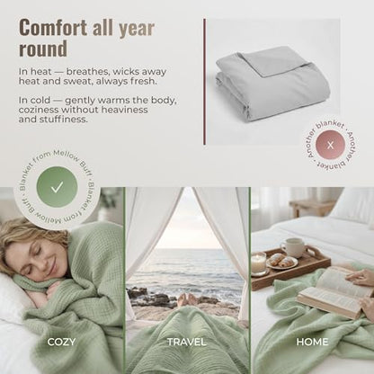 4-Layer Muslin Cotton Queen Bed Blanket (90 x 90 inches) – Ultra Soft Breathable Gauze, Lightweight All-Season Cozy Blanket, Machine Washable – Green - color: Green, size: Queen (90 x 90 inches)