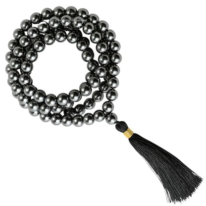 Amazing Gemstone Japa Mala 108 Prayer Beads Necklace and Wrist Mala Bracelet for Meditation - color: Hematite, size: Without Knots