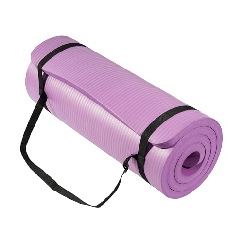 Fitvids 1 Inch Thick Yoga Mat 71x24 Inch - Non Slip Workout Mat with Carry Strap, Multiple Colors - Versatile Exercise Mat for Home, Gym, Pilates, Meditation - For All Skill Levels - color: Taro Purple