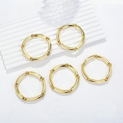 Gold Chunky Bangles Bracelets For Women 14k Gold Plated Stack Layered Curved Bamboo Tube Stretch Bracelets Gift Jewelry - color: 5pcs Gold-8mm
