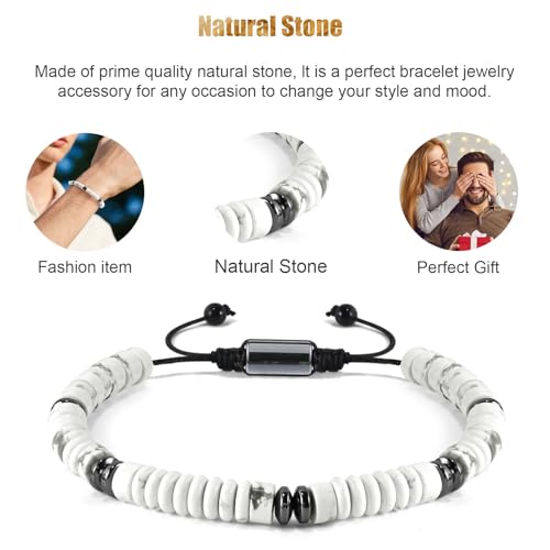 VIBILIA Healing Crystal Bracelets Beaded Bracelets for Men Women Natural Stone Adjustable Bracelets Unique Gifts for Father Son Grandfather Brother Friend - color: Howlite