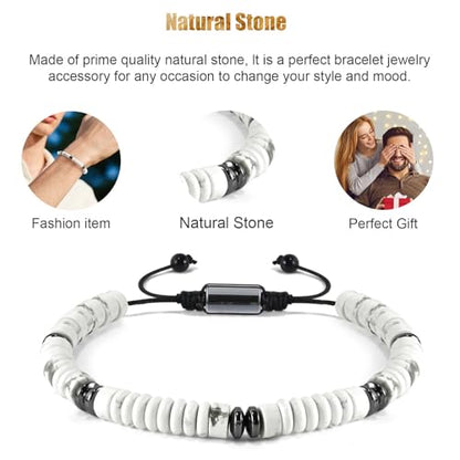 VIBILIA Healing Crystal Bracelets Beaded Bracelets for Men Women Natural Stone Adjustable Bracelets Unique Gifts for Father Son Grandfather Brother Friend - color: Howlite