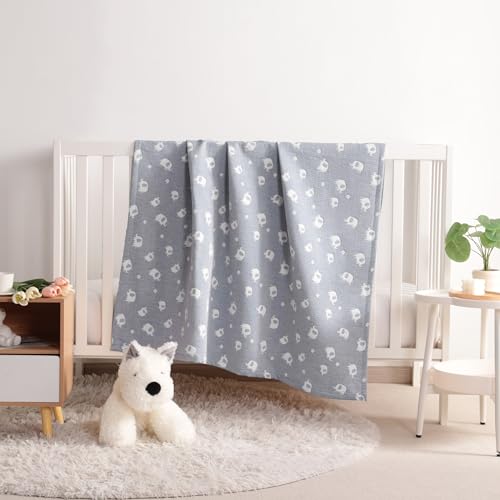 NTBAY 3 Layer Oversized Muslin Cotton Toddler Blanket, Jacquard Reversible Nursery Bed Blanket, Super Soft and Thermal for All Seasons, Baby Gift, 45"x60", Blue Elephant - color: Blue Elephant, size: 45x60 Inch (Pack of 1)