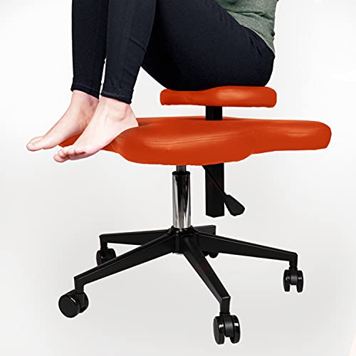 H&A Cross-Legged kneeing Chair for Office Home, Meditation Seat for Reducing Back Pain, Ergonomic Posture Corrective Seat with Height Adjustable (Orange), 26.5inch x 23.5inch - color: Orange