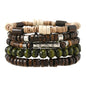 5pcs Wooden Bead Bracelet Set with Charm and Tassel for Men & Women - Stackable Boho Bracelets, Amber Color Scheme Adjustable Bracelet - color: Brown Green