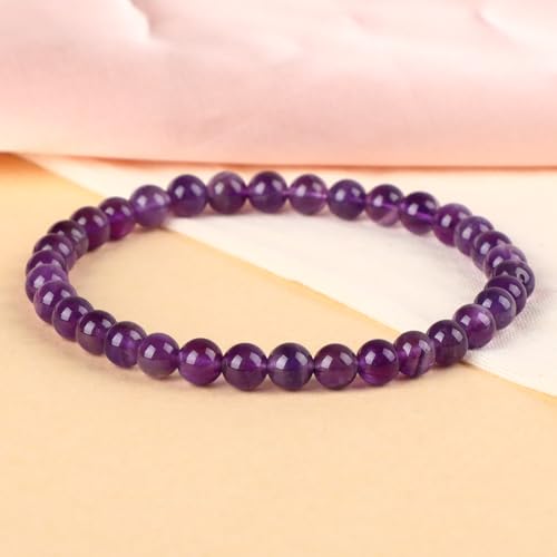 LPBeads Handmade Natural Gemstone Stretch Elastic Bracelet Healing Crystal Round Stone Beads Jewelry Gifts for Women Men - color: Amethyst, size: 6mm