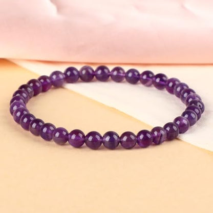 LPBeads Handmade Natural Gemstone Stretch Elastic Bracelet Healing Crystal Round Stone Beads Jewelry Gifts for Women Men - color: Amethyst, size: 6mm