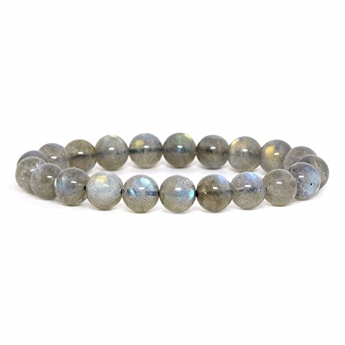 Justinstones Gem Semi Precious Gemstone 10mm Round Beads Stretch Bracelet 7 Inch Unisex - color: A Grade Labradorite