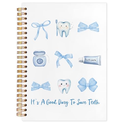 WUCHJ Dentist Gifts Notebook, Dental Hygienist Gifts Journal, Coquette Blue Bow Dental Spiral Notebook Journal for Note Taking, Dentist Office Supplies, 5.5x8.3 Inch - color: blue bow teeth dentist