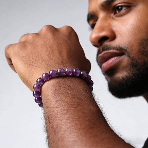 Handmade Stretch Elastic Bracelet Natural Stone Crystal Healing Power Energy Gifts for Reiki Nature's Beauty and Spiritual Essence Unisex 6mm - color: Amethyst