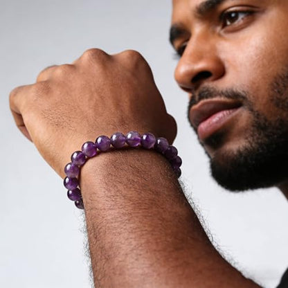 Handmade Stretch Elastic Bracelet Natural Stone Crystal Healing Power Energy Gifts for Reiki Nature's Beauty and Spiritual Essence Unisex 6mm - color: Amethyst