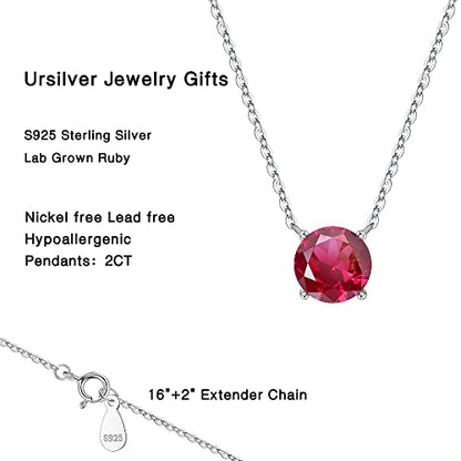 Ursilver Mothers Day Gifts - Birthstone Necklace for Women 925 Sterling Silver Round Birthstone Necklace Birthday Gifts 12 Months Necklaces for Women Jewelry Gift - color: silver-07-Jul-Ruby Rose Red