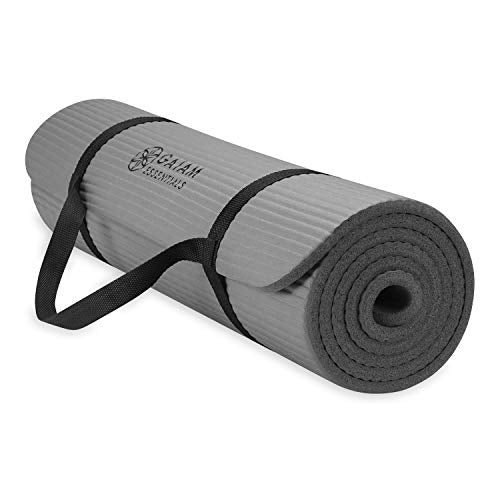 Gaiam Essentials 2/5" Thick (10mm) Yoga & Pilates, Fitness & Exercise Mat with Easy-Cinch Carrier Strap Cusion Support For Fitness and Gym Workouts - color: Grey