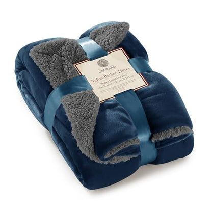 Sherpa Throw Blanket Super Soft Reversible Ultra Luxurious Plush Blanket, 50 x 60 inches, Navy/Gray - color: Navy / Gray, size: Throw (50" x 60")