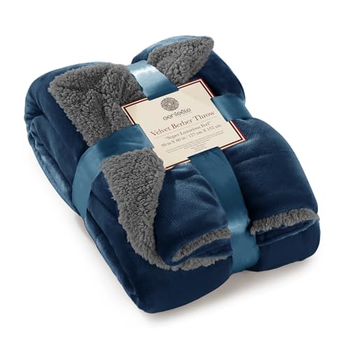 Sherpa Throw Blanket Super Soft Reversible Ultra Luxurious Plush Blanket, 50 x 60 inches, Navy/Gray - color: Navy / Gray, size: Throw (50" x 60")