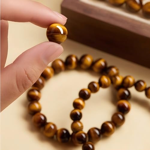 Natural Tiger Eye Stone Bracelet, 8-12mm Healing Energy Gemstone Beads, Elastic Stretch Design for Yoga and Meditation - size: 10MM