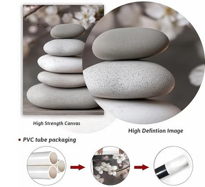 ZHJIOFXG 3 Piece Zen Canvas Wall Art Stacked Stones Cherry Blossom Candle Spa Wall Decor Calming Minimalist Neutral Poster Print Art for Bathroom Bedroom Yoga Room Office Living Room 12x16in Unframed - size: 16L''x12W''
