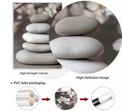 ZHJIOFXG 3 Piece Zen Canvas Wall Art Stacked Stones Cherry Blossom Candle Spa Wall Decor Calming Minimalist Neutral Poster Print Art for Bathroom Bedroom Yoga Room Office Living Room 16x24in Unframed - size: 24L''x16W''