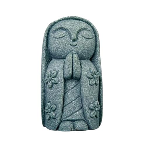 Mini Monk Buddha Jizo Statue - Green Sandstone Small Zen Figurine for Home Decor, Aquarium Fish Tank Landscape Bonsai Garden Ornament (Style 8) - style: Style 8