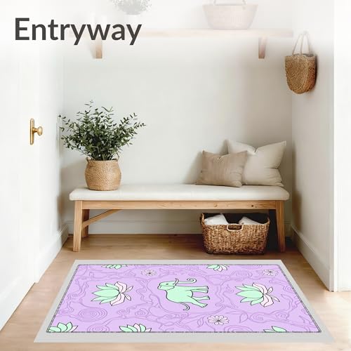 Flatwoven High Traffic Area Rug 6x9, Zen Garden Elephant Meditation Kit with Lotus Blossom Motifs, Non Slip, Stain Resistant, Washable Area Rugs for Living Room, Bedroom (Purple, 6x9) - color: Purple/Pattern 7, size: 6' x 9' (Rectangular)