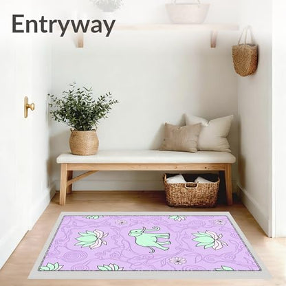 Flatwoven High Traffic Area Rug 6x9, Zen Garden Elephant Meditation Kit with Lotus Blossom Motifs, Non Slip, Stain Resistant, Washable Area Rugs for Living Room, Bedroom (Purple, 6x9) - color: Purple/Pattern 7, size: 6' x 9' (Rectangular)