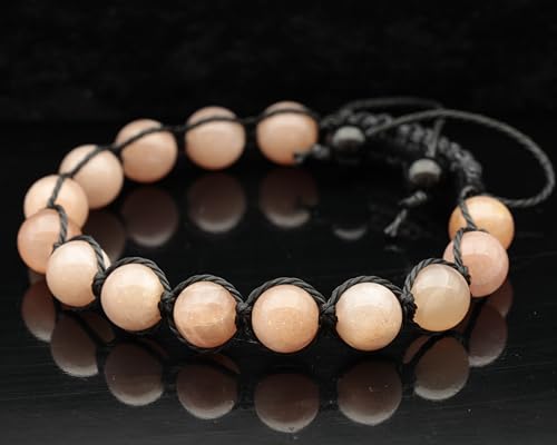 ElisaJewelryArt - Natural Black Onyx Beaded Bracelet Genuine Gemstone Strenght Crystal Macrame Bracelet Unisex Bracelet - color: Sunstone, size: MEN