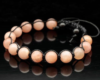 ElisaJewelryArt - Natural Black Onyx Beaded Bracelet Genuine Gemstone Strenght Crystal Macrame Bracelet Unisex Bracelet - color: Sunstone, size: MEN
