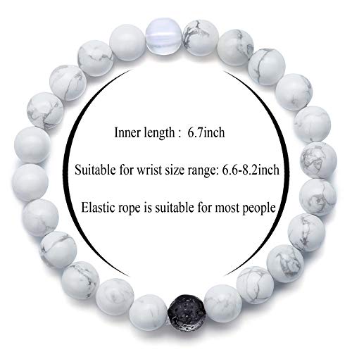 Men Women 8mm Tiger Eye Stone Beads Bracelet Elastic Natural Stone Yoga Bracelet Bangle - color: Simulated Howlite-21003