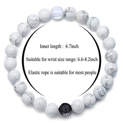 Men Women 8mm Tiger Eye Stone Beads Bracelet Elastic Natural Stone Yoga Bracelet Bangle - color: Simulated Howlite-21003