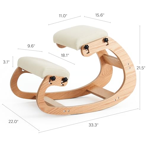 Ergonomic Kneeling Chair, Adjustable Rocking Office Chair Wooden Knee Chair Posture Chair for Home Office Back Pain Relief, Beige - color: Beige