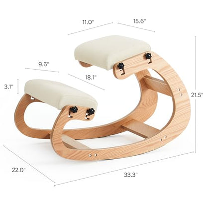 Ergonomic Kneeling Chair, Adjustable Rocking Office Chair Wooden Knee Chair Posture Chair for Home Office Back Pain Relief, Beige - color: Beige