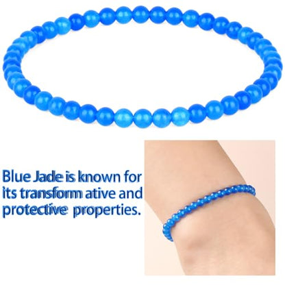 QOGIR Handmade Healing Bracelet,6mm Natural Gem Stone Bracelet rope bracelet - color: Blue Jade(Transformation and Protection), size: 4mm