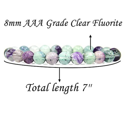 Angelstones Handmade Natural Healing Gemstone 8mm Round Beads Stretch Crystal Bracelet 7 Inch Unisex - color: Clear Green Fluorite