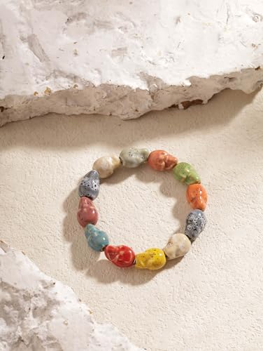 MINACHI Boho Hippie Colorful Ceramic Beads Strand Stretch Bracelet, Bohemian Summer Beach Jewelry Gift for Women - color: S07