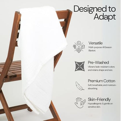 Salt Earth 100% Cotton Muslin Throw Blanket Gauze Blanket 55"X75" Twin, 4 Layered for Couch, Bed, Living Room,Lightweight & All Season Blankets & Throws, Easy to wash, Nature & Skin Friendly(White) - color: White, size: 55"X75" Twin