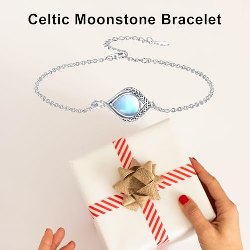 PELOVNY Celtic Knot Bracelet for Women 925 Sterling Silver Infinity Gemstone/Birthstone Bracelets Birthday Christmas Jewelry Gifts for Mom Daughter Wife - color: 01-Celtic-Moonstone