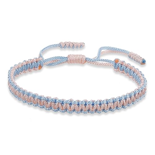 COLORFUL BLING Tibetan Buddhist Bracelets for Women Men Handmade Braided Rope String Lucky Protection Wristbands Prayer Family Couple Jewelry - color: blue pink light