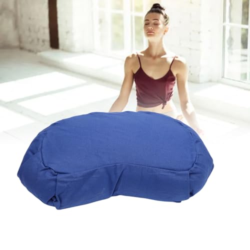 Semme Half Moon Meditation Cushion, Buckwheat Hulls Filled Yoga Pillow with Cotton Cover, for Floor Seating Mat Practice Home Office Outdoor (Dark Blue)