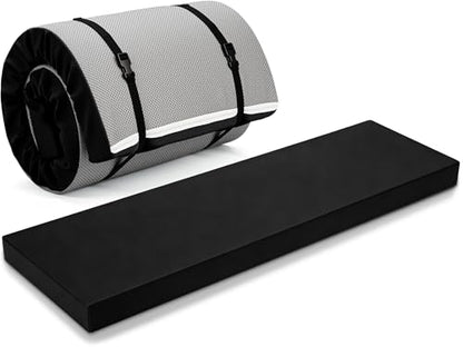 Lyrow 3 Inch 72"x 24" Thick Foldable Yoga Mat with Carry Strap, Non-slip Portable Foam Gym Mat for Yoga, Pilates and Stretching - color: Black