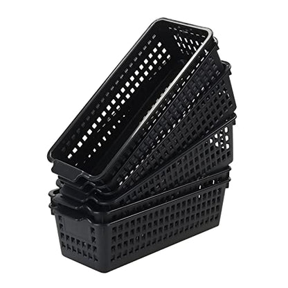 Slim Plastic Storage Baskets, Black, 6 Packs