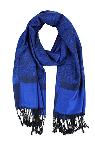 PASKMLNA Paisley Jacquard Pashmina Shawl Wrap Scarf Stole - color: Blue Black