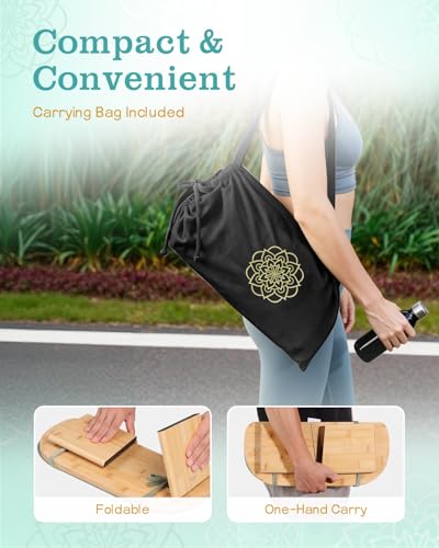 Hihealer Folding Bamboo Meditation Bench with Cushion & Carry Bag – Ergonomic Yoga and Prayer Stool for Comfort and Posture Support (Black)
