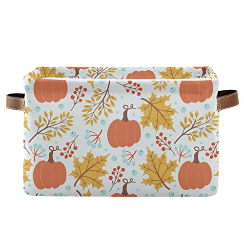 Fall Pumpkin Storage Basket Fabric Storage Bin Laundry Baskets Autumn Maple Leaves Foldable Storage Boxes Organizer Bag for Baby Cloth Dog Toy Book Storage Cubes Shelf Closet Basket 16×12×8 Inches - color: Fall, size: 1 Pack