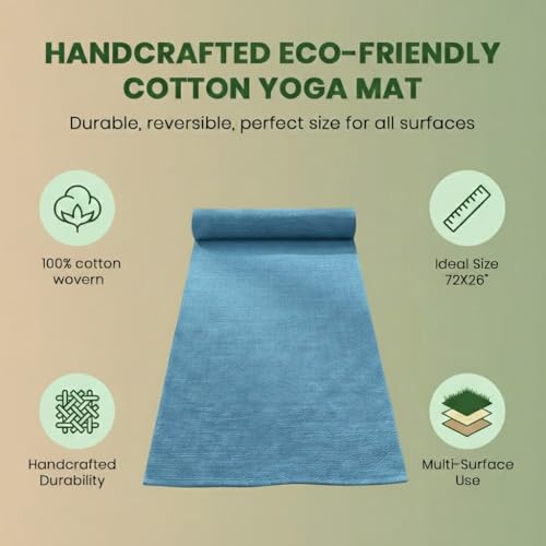 LFH Home Handmade Cotton Yoga Mat Cotton Rug picnic mat For Exercise, Workout, Fitness - Perfect Heavy Quality Eco Friendly Natural Cotton Woven Reversible Yoga Mats for Men & Women - 72x26 Inch. - color: Blue