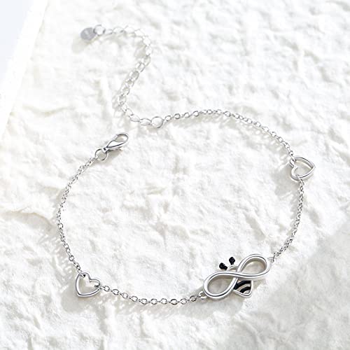 Bee Bracelet Sterling Silver Infinity Honey Bracelet Minimal Cute Jewelry 7"+2" Adjustable Chain Bracelet Jewelry Birthday Christmas Graduation Gifts for Women Wife